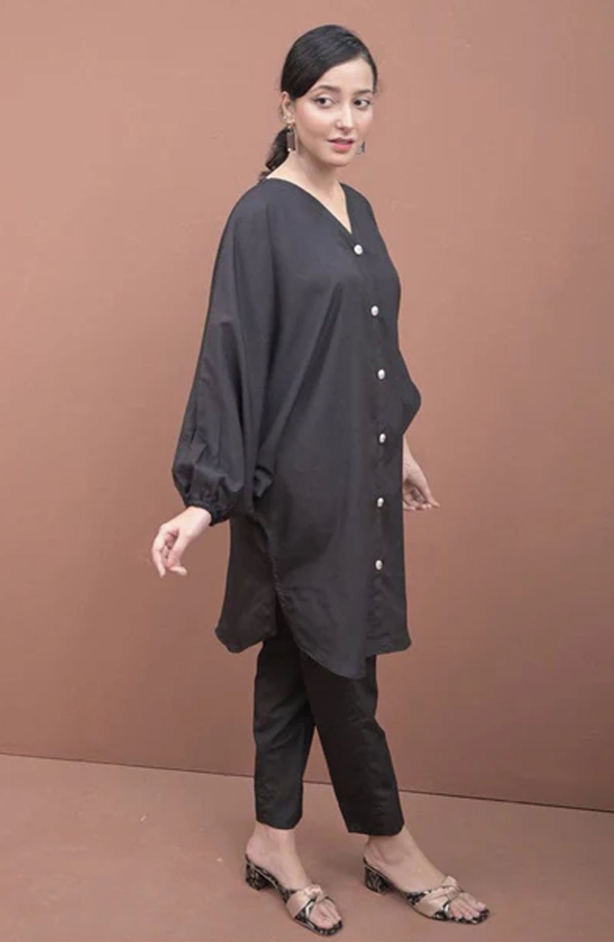Zauk Casual Polyester Crepe 2 Piece Suit - Charcoal Black - ZK25CC - Black - Casual Collection