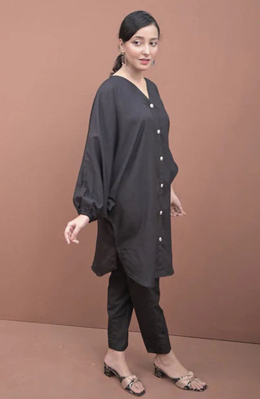 Zauk Casual Polyester Crepe 2 Piece Suit - Charcoal Black - ZK25CC - Black - Casual Collection
