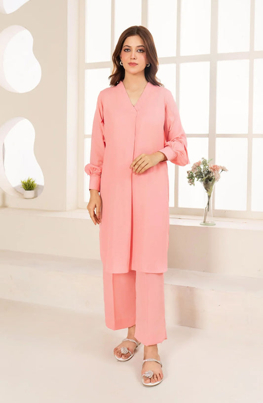 La Rosaa Solids Georgette Stitched 2 Piece - Emilia 2Pc - LRS25EE - Pink - Eid Collection