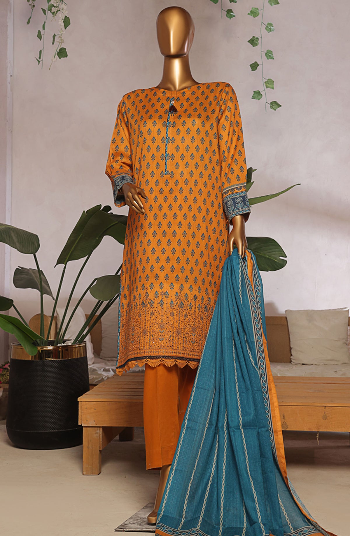 Aashkaaar by HZ Textile Embroidered Lawn Stitched 3 Piece Suit - EPL-3P-002 - HZ25ASHV5 - Mustard - Summer Collection