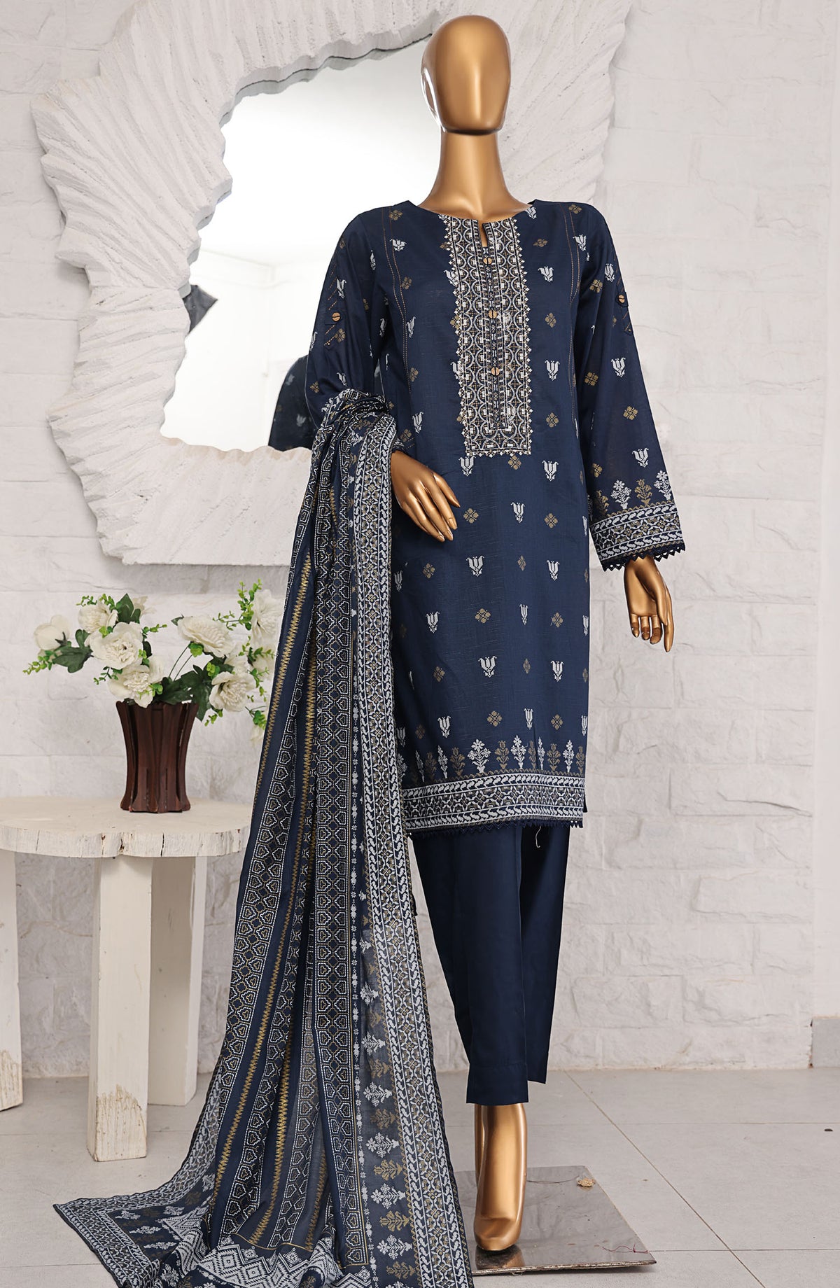 HZ Textile Embroidered Lawn Unstitched 3 Piece Suit - ES-08 - HZ25EESL - Blue - Summer Collection