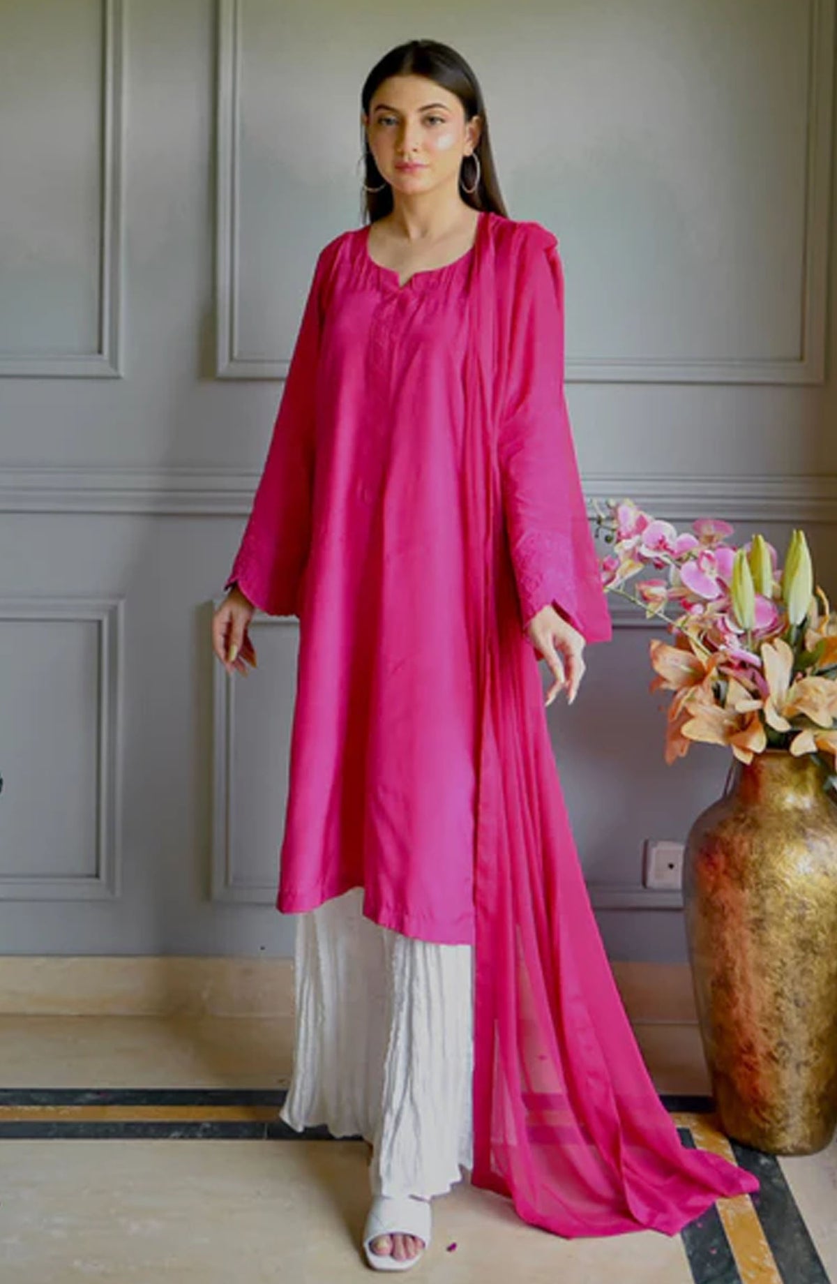 Zauk Rawsilk Stitched 3 Piece Suit - Flora - ZK25FC - Pink - Festive Collection