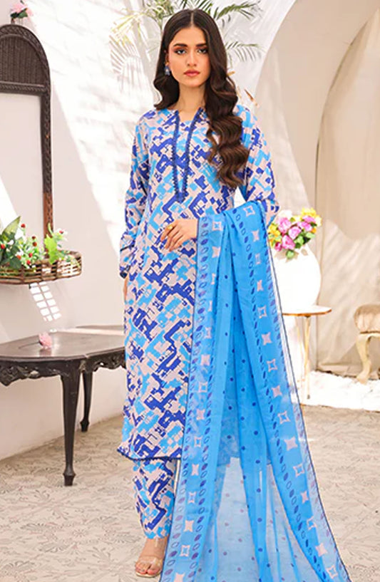Bloom by Nazmina Printed Lawn Stitched 3 Piece Suit - Impermanent Mirage (LD-44) - NZM25BL - Blue - Summer Collection