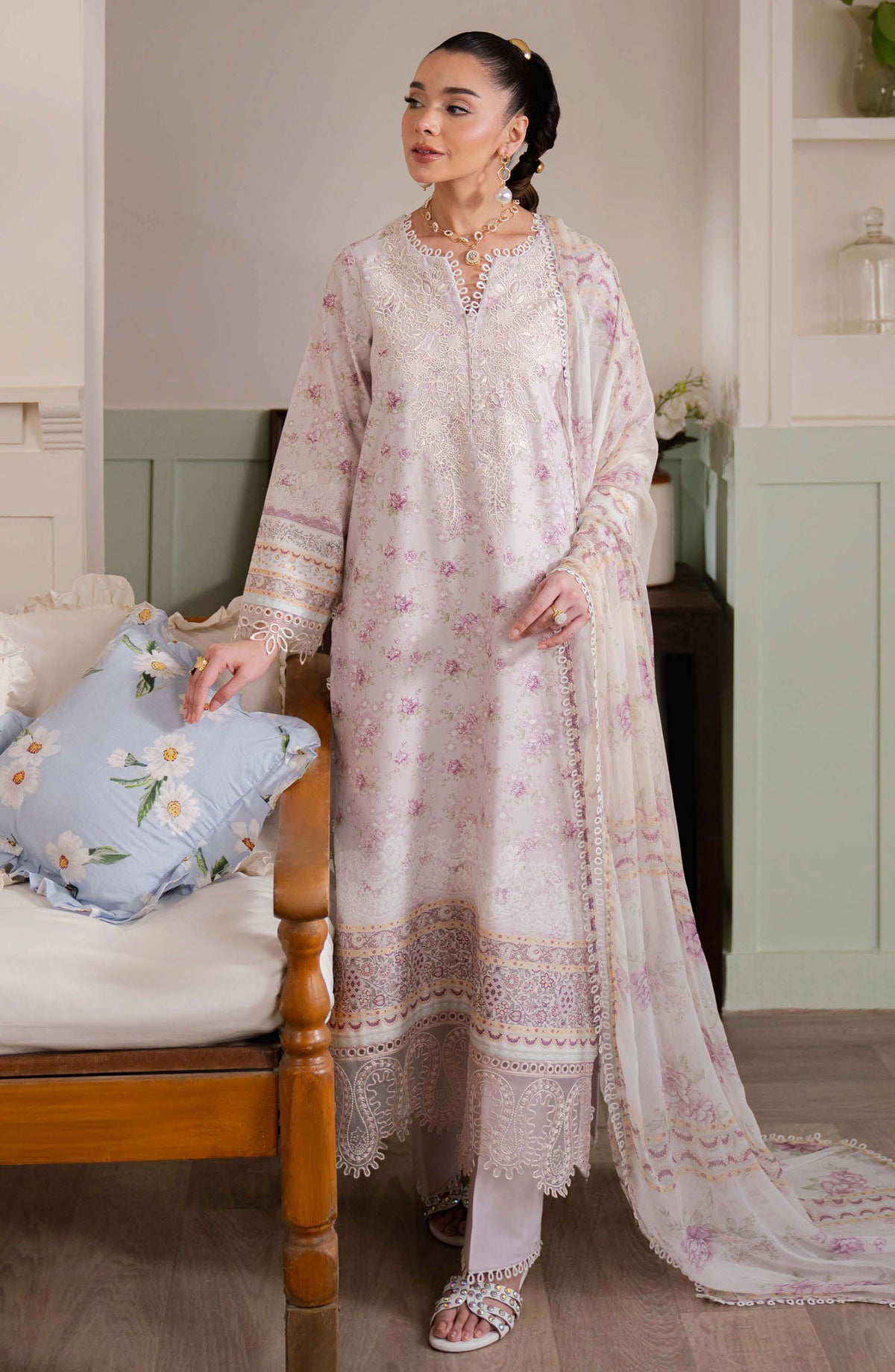Neeshay Embroidered Lawn Unstitched 3 Piece Suit - Lilac Mist - NSH25SL2 - Purple - Summer Collection