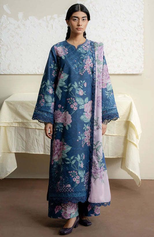Ayzel Embroidered Lawn Unstitched 3 Piece Suit - Lushpetal - AY25TBM - Blue - Summer Collection