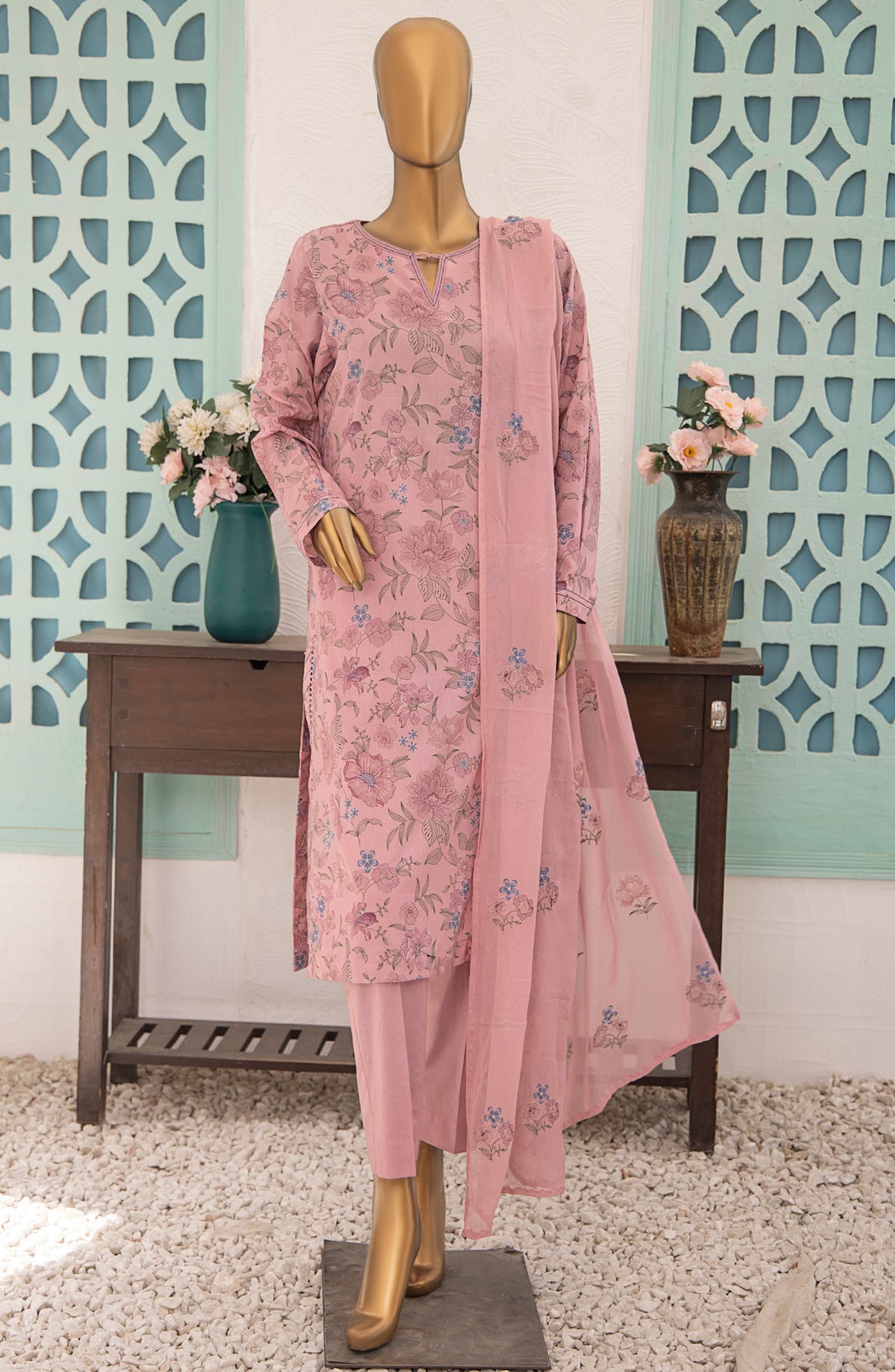 HZ Textile Printed Lawn Unstitched 3 Piece Suit - MBE-1019 - HZ25MEBE - Pink - Summer Collection