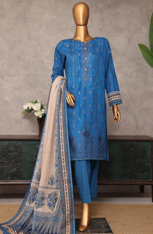 Majestic by HZ Textile Embroidered Lawn Unstitched 3 Piece Suit - MJE-15 - HZ25MJE - Blue - Summer Collection