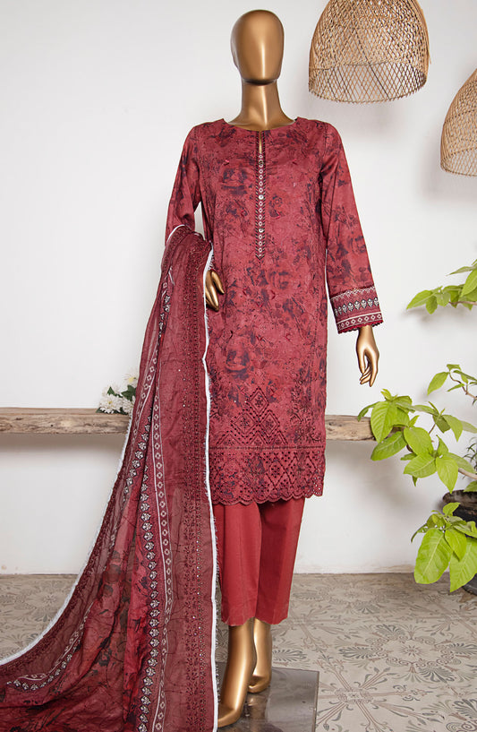 HZ Textile Embroidered Lawn Unstitched 3 Piece Suit - PCE-509B - HZ25PECL - Red - Summer Collection