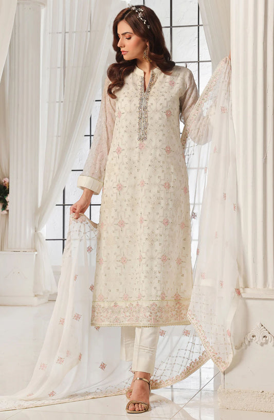 Aura by Shamooz Embroidered Chiffon Stitched 3 Piece Suit - SEM-0787 - SMZ25AU - White - Festive Collection