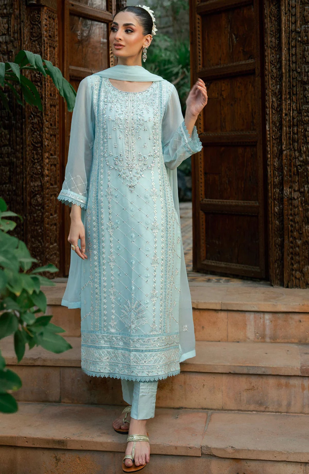 Morbagh by Shamooz Embroidered Chiffon Stitched 3 Piece Suit - Sem-0839 - SMZ25MFC - Blue - Festive Collection