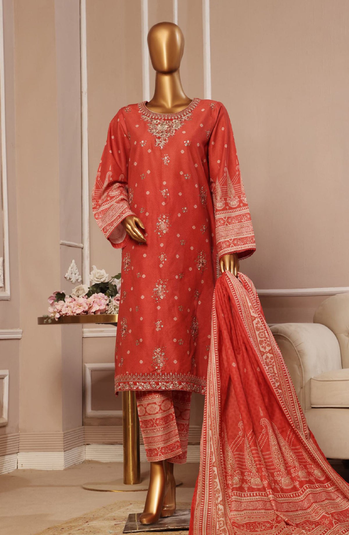 Bin Saeed Embroidered Lawn Stitched 3 Piece Suit - SM-032 - BS25EL3PCV5 - Pink - Summer Collection