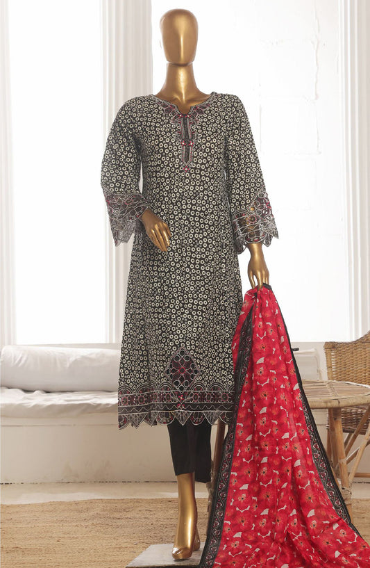 Bin Saeed Embroidered Lawn Stitched 3 Piece Frock - SM-598 - BS25LFV3 - Black - Summer Collection