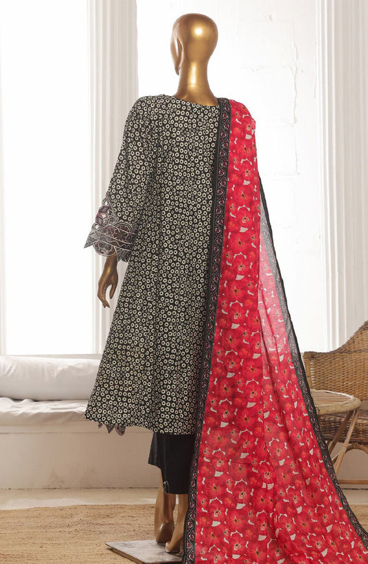 Bin Saeed Embroidered Lawn Stitched 3 Piece Frock - SM-598 - BS25LFV3 - Black - Summer Collection