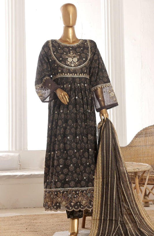 Bin Saeed Embroidered Lawn Stitched 3 Piece Frock - SM-790 - BS25LFV2 - Black - Summer Collection