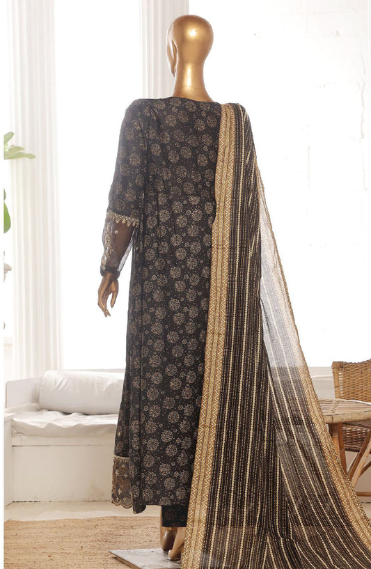 Bin Saeed Embroidered Lawn Stitched 3 Piece Frock - SM-790 - BS25LFV2 - Black - Summer Collection