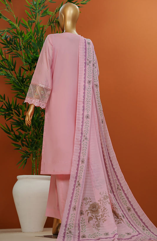 HZ Textile Embroidered Cotton Stitched 3 Piece Suit - SSE-105 Powder Pink - HZ25MUV1 - Pink - Summer Collection