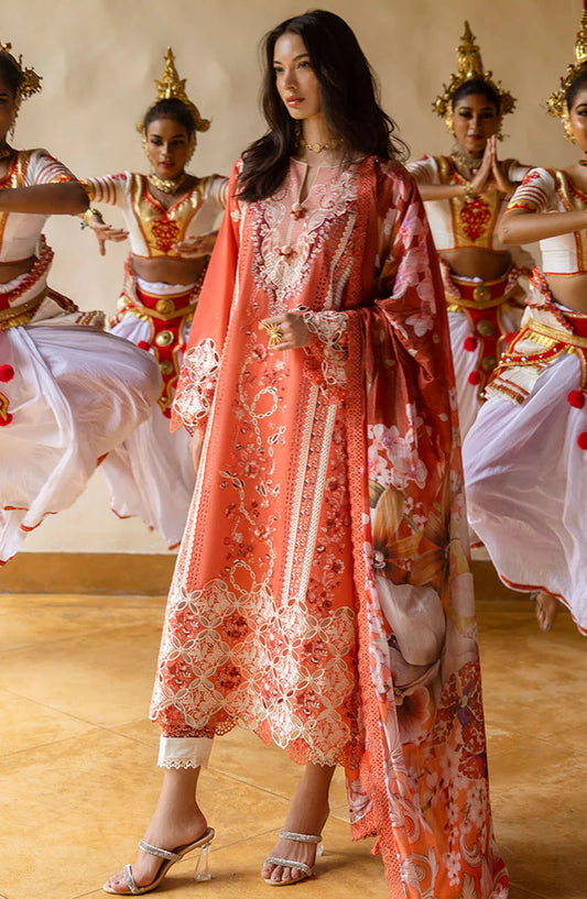 Manaram by Mushq Embroidered Lawn Unstitched 3 Piece Suit - Starry Side - MQ25MLL - Orange - Summer Collection