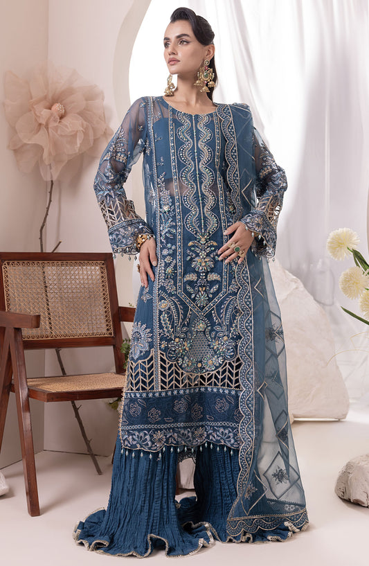 Abrish by Diara Couture Embroidered Organza Stitched 3 Piece Suit - US-647 YESRA - DC25AB - Blue - Formal Collection