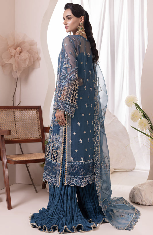 Abrish by Diara Couture Embroidered Organza Stitched 3 Piece Suit - US-647 YESRA - DC25AB - Blue - Formal Collection
