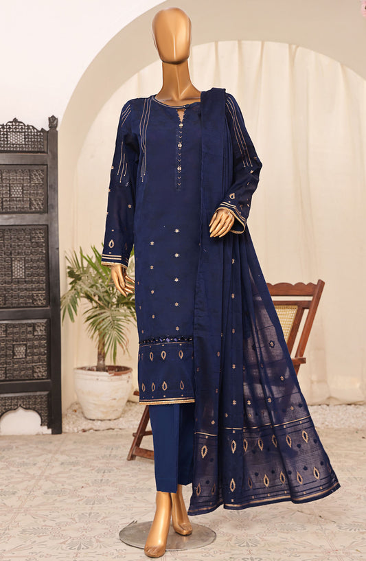 Valencia by HZ Textile Printed Jacquard Unstitched 3 Piece Suit - VJ-01 - HZ25VJ - Blue - Summer Collection