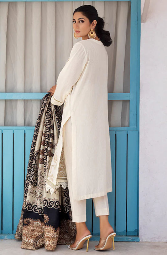La Rosaa Embroidered Lawn Stitched - Zarina 3Pc - LRS25EE - Off White - Casual Collection