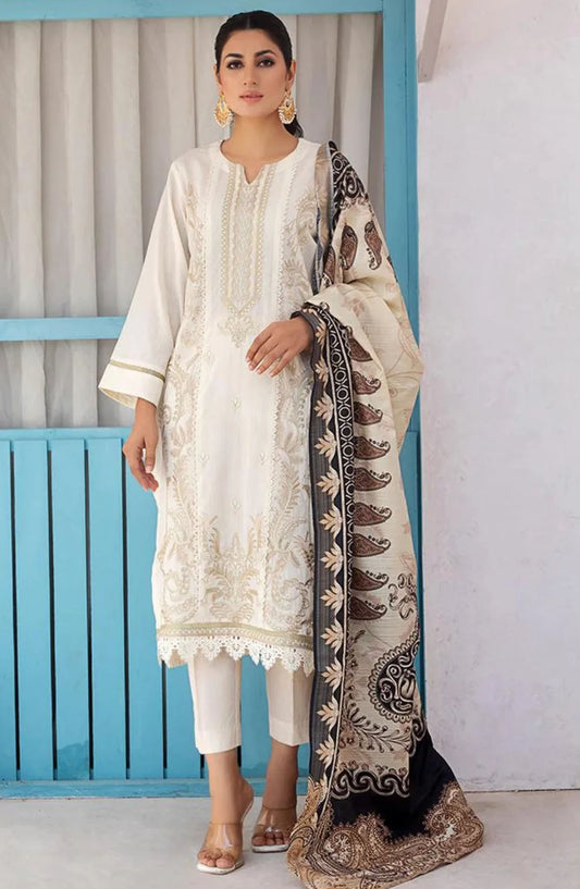 La Rosaa Embroidered Lawn Stitched - Zarina 3Pc - LRS25EE - Off White - Casual Collection