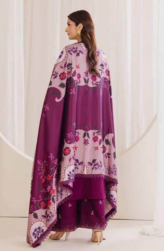 Peridot Embroidered Slub Linen Unstitched 3 Piece Suit - 595-B - PT26WT - Purple - Winter Collection