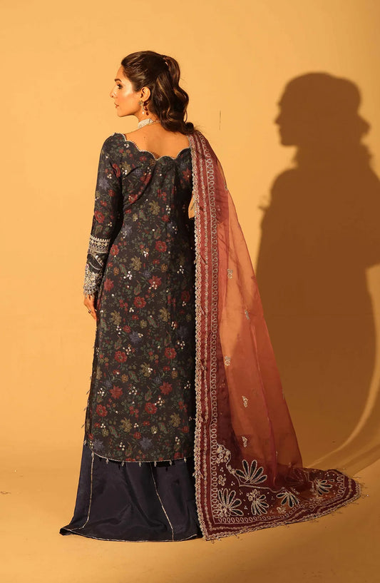 Aylin Luxury Embroidered Raw Silk Unstitched 3 Piece Suit - 07 Sapphire Dusk - AYL26SL - Black - Festive Collection