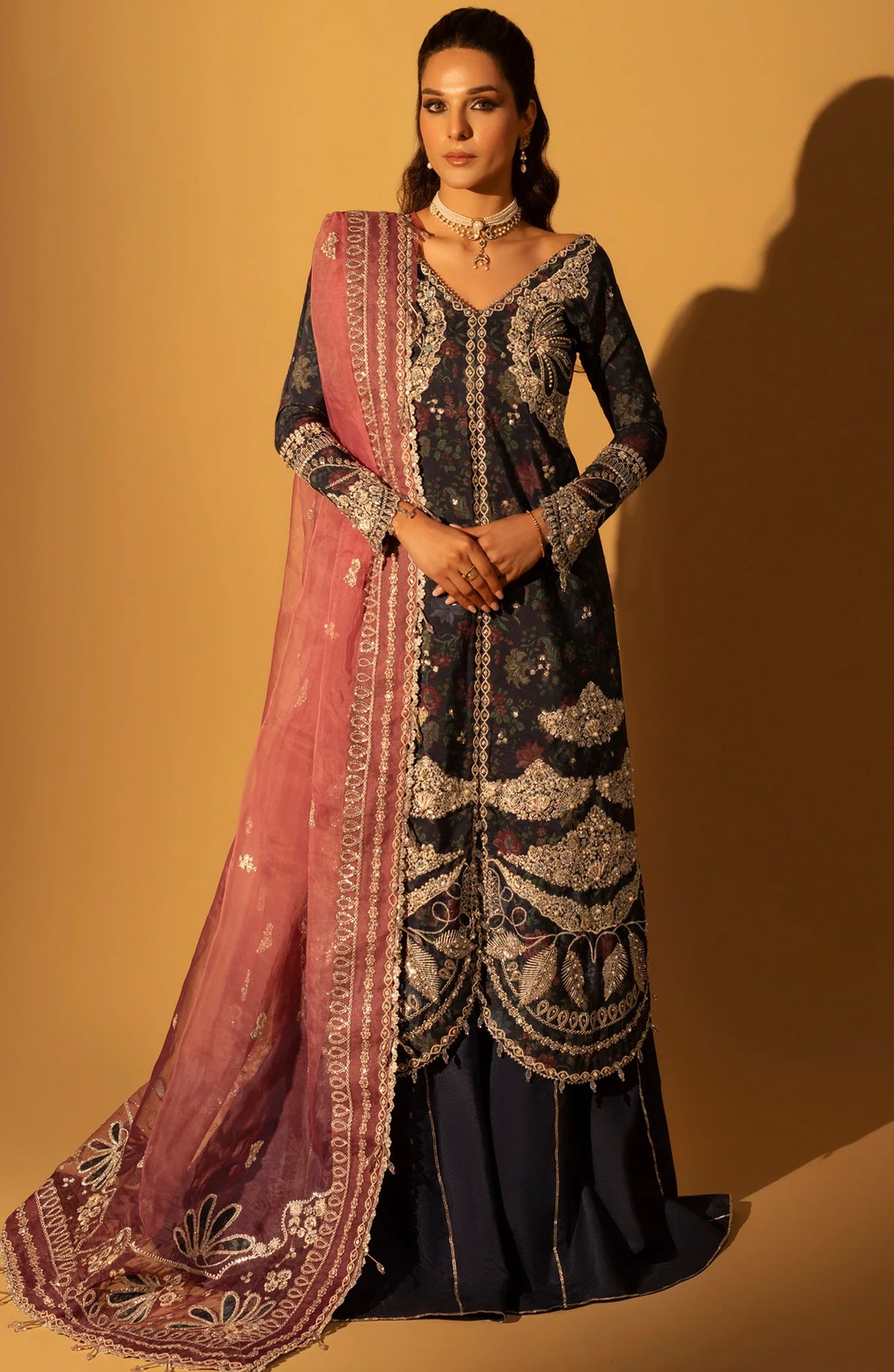 Aylin Luxury Embroidered Raw Silk Unstitched 3 Piece Suit - 07 Sapphire Dusk - AYL26SL - Black - Festive Collection