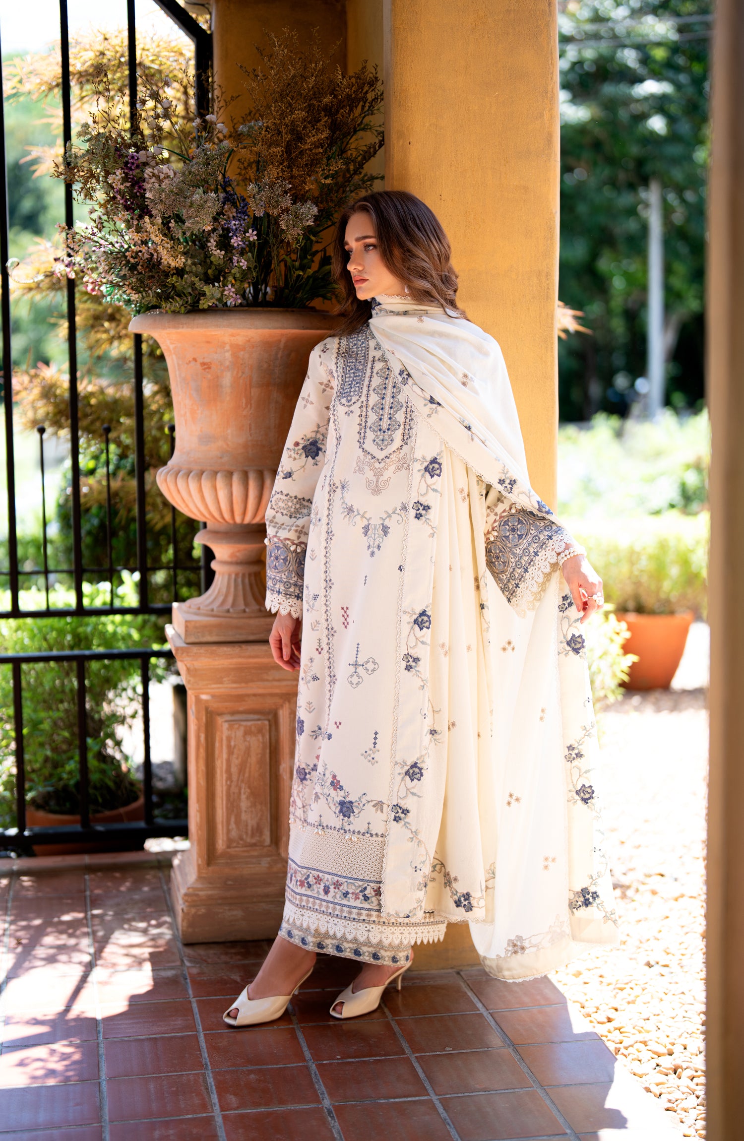 Florent Serenity Embroidered Karandi Unstitched 3 Piece Suit - 07 Aster - FL26SNT - White - Winter Collection