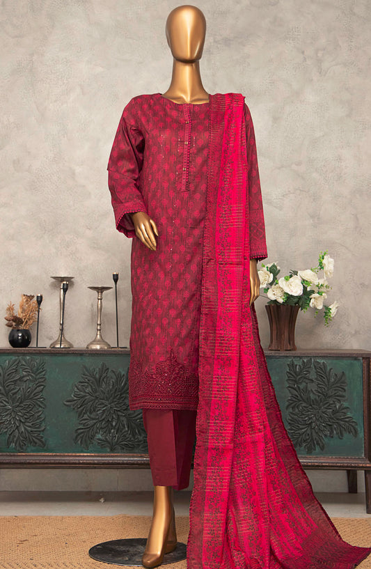 Meenakari by HZ Textile Embroidered Lawn Unstitched 3 Piece Suit - D-245 - HZ25MNK - Maroon - Summer Collection