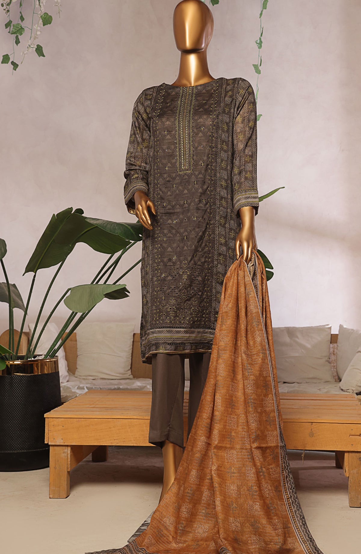 Aashkaaar by HZ Textile Embroidered Lawn Stitched 3 Piece Suit - EPL-3P-009 - HZ25ASHV5 - Grey - Summer Collection