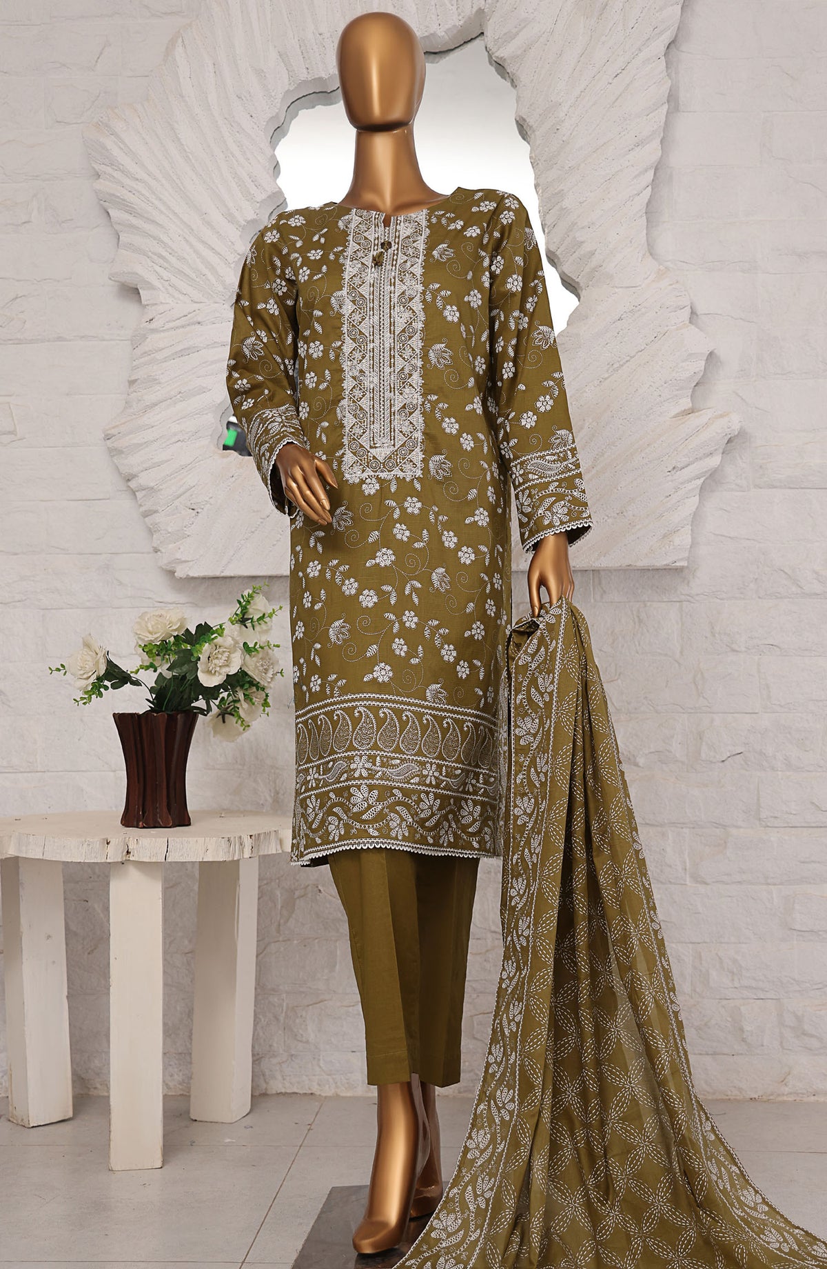 HZ Textile Embroidered Lawn Unstitched 3 Piece Suit - ES-22 - HZ25EESL - Green - Summer Collection