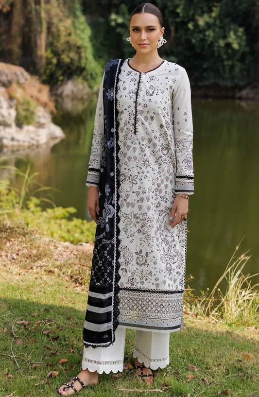 Xenia Embroidered Lawn Unstitched 3 Piece Suit - Fiorella - XF25LL - White - Summer Collection