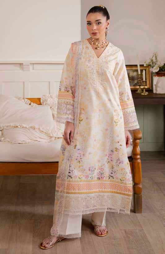 Neeshay Embroidered Lawn Unstitched 3 Piece Suit - Honey Pearl - NSH25SL2 - Yellow - Summer Collection