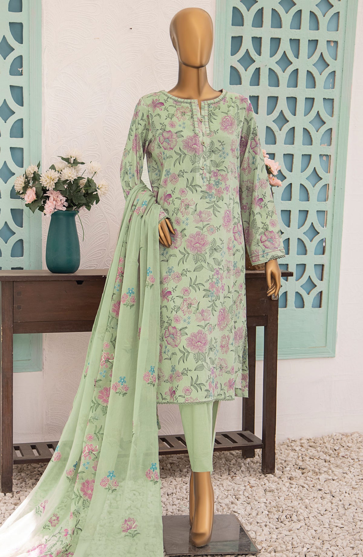 HZ Textile Printed Lawn Unstitched 3 Piece Suit - MBE-1020 - HZ25MEBE - Green - Summer Collection