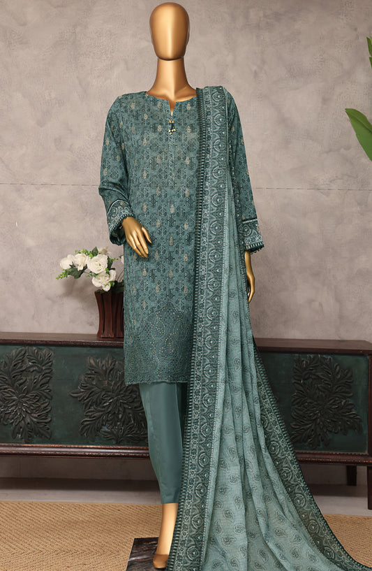 Majestic by HZ Textile Embroidered Lawn Unstitched 3 Piece Suit - MJE-08 - HZ25MJE - Green - Summer Collection