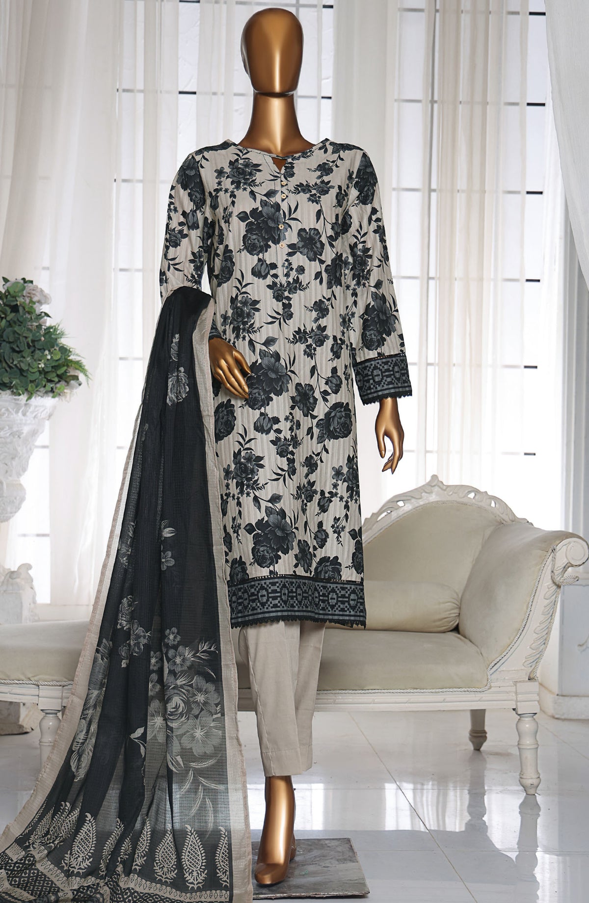 Ninokara by HZ Textile Printed Lawn Unstitched 3 Piece Suit - NP-1177 - HZ25NKP - Grey - Summer Collection