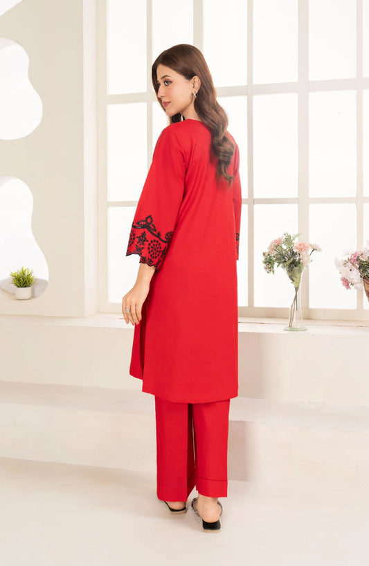 La Rosaa Embroidered Cotton Stitched 2 Piece - Ruby 2Pc - LRS25EE - Red - Eid Collection