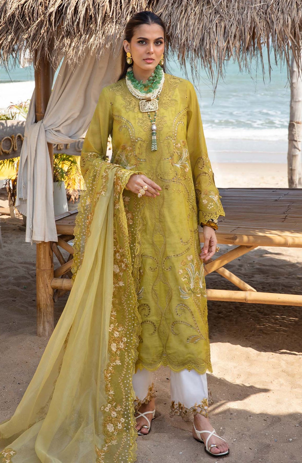 Saira Shakira Embroidered Lawn Unstitched 3 Piece Suit - SAMARA-A - SSK25L - Mustard - Summer Collection