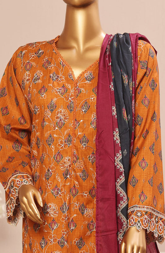Bin Saeed Embroidered Lawn Stitched 3 Piece Suit - SM-40 - BS25EL3PCV5 - Orange - Summer Collection