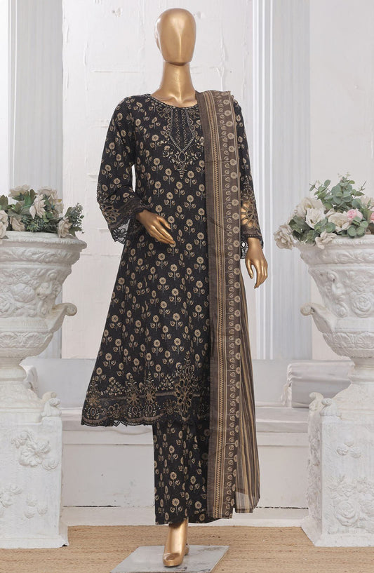 Bin Saeed Embroidered Lawn Stitched 3 Piece Frock - SM-643 - BS25LFV3 - Black - Summer Collection