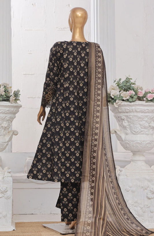 Bin Saeed Embroidered Lawn Stitched 3 Piece Frock - SM-643 - BS25LFV3 - Black - Summer Collection