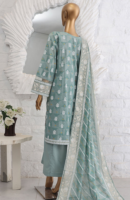 HZ Textile Printed Lawn Stitched 3 Piece Suit - SSP-3P-019 Aqua - HZ25FHGE - Blue - Eid Collection