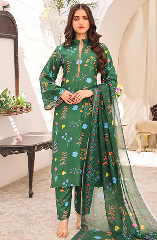 Bloom by Nazmina Printed Lawn Stitched 3 Piece Suit - Transient Dream (LD-51) - NZM25BL - Green - Summer Collection