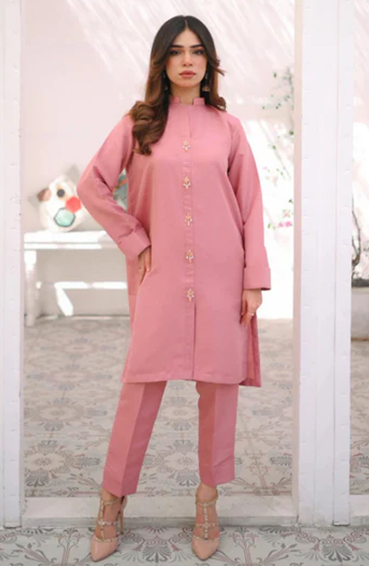 Zauk Casual Rawsilk Stitched 2 Piece Suit - Tulip - ZK25EE - Pink - Festive Collection