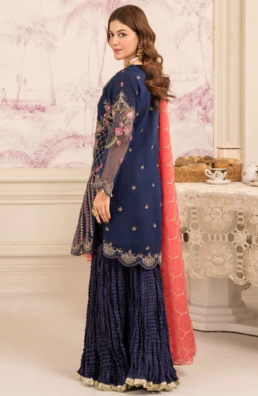 Abrish By Diara Couture Embroidered Organza Stitched 3 Piece Suit - US-419 Mishal - DC25AB - Blue - Formal Collection