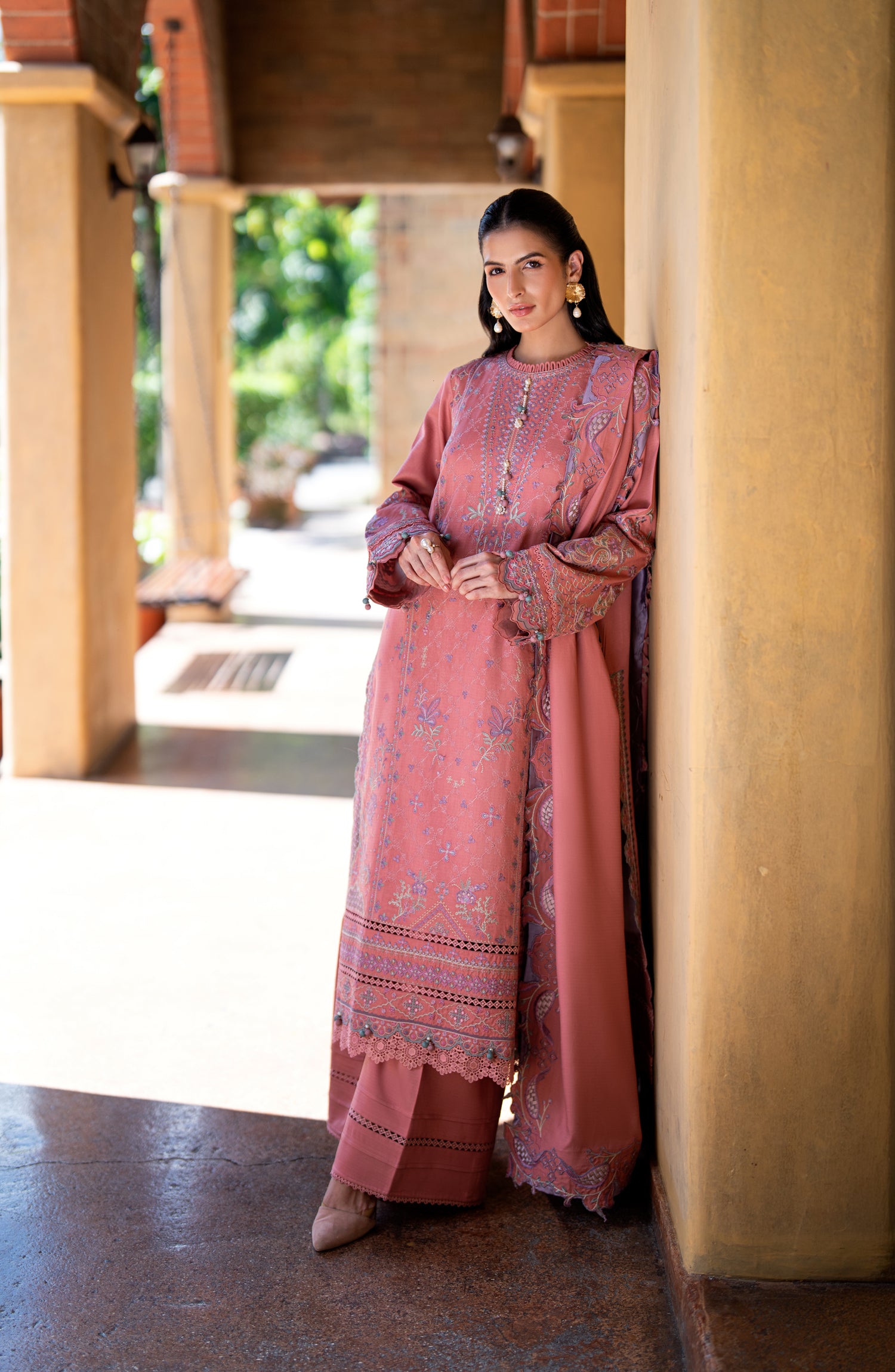 Florent Serenity Embroidered Dobby Unstitched 3 Piece Suit - 08 Lyra - FL26SNT - Pink - Winter Collection