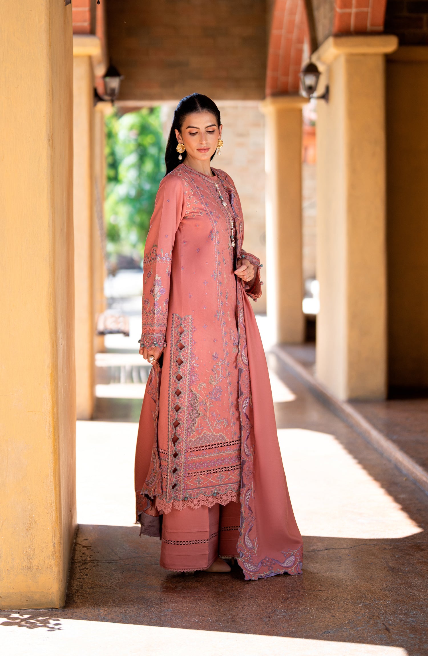 Florent Serenity Embroidered Dobby Unstitched 3 Piece Suit - 08 Lyra - FL26SNT - Pink - Winter Collection