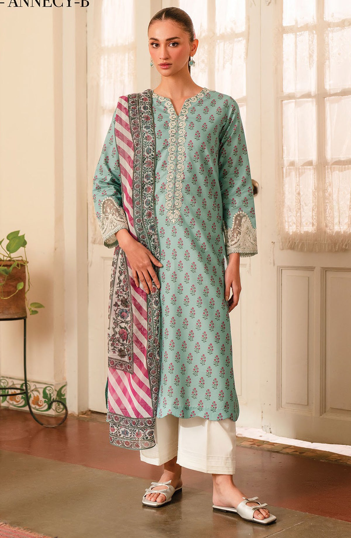Xenia Embroidered Lawn Unstitched 3 Piece Suit - Annecy B - XF25SA - Blue - Summer Collection